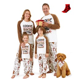 PATPAT Family Christmas Pajamas Matching Sets Gingerbread PJs for Family Cookie Baking Crew Holiday Sleepwear, Khaki Letter Print Xmas Pajama Sets for Baby, Kids, Adults, Couples with Socks