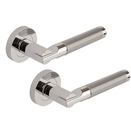 Excel DH3685 Seriphos Passage Door Handles on Round Rose, Duel Polished/Satin Chrome