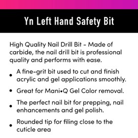 Young Nails 3/32" Left Handed Safety Bit for Nail Drill - Fine Grit Carbide Professional Nail Drill Bits - Low Noise, Heat-Resistant, Perfect for Acrylic Nails, Gel Applications & Polish Removal