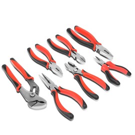 Auto Dynasty 7pcs Pliers Jaws Set with Milled Teeth Hot-Riveted Joint DIY Repair Hand Tool Kit Set for Garage Home Household Office Warehouse, Red
