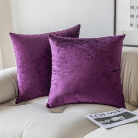 Demetex Purple Cushion Covers 45 x 45 Decorative Square Pillow Covers Luxury Velvet Cushion Covers for Lounge Office Chair Car, 45cm x 45cm, Set of 2, Purple