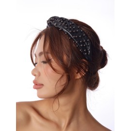 Sacina Black Knotted Imitation- Pearl Headbands for Women, Gothic Hair 80s Accessories, Gothic Costume Accessories