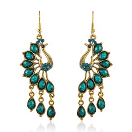 Peacock Teardrop Tassel Earrings, Peacock Chandelier Tassel Dangle Earrings for Women, Bohemian Teardrop Peacock Fringe Earrings, Sparkling Phoenix Bird Stud Earrings Boho Jewelry(Green)