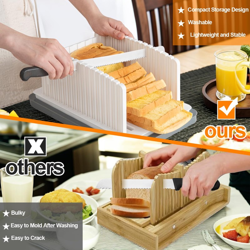 DENEAR Heavily Upgraded Bread Slicer for Homemade Bread, Foldable plastic