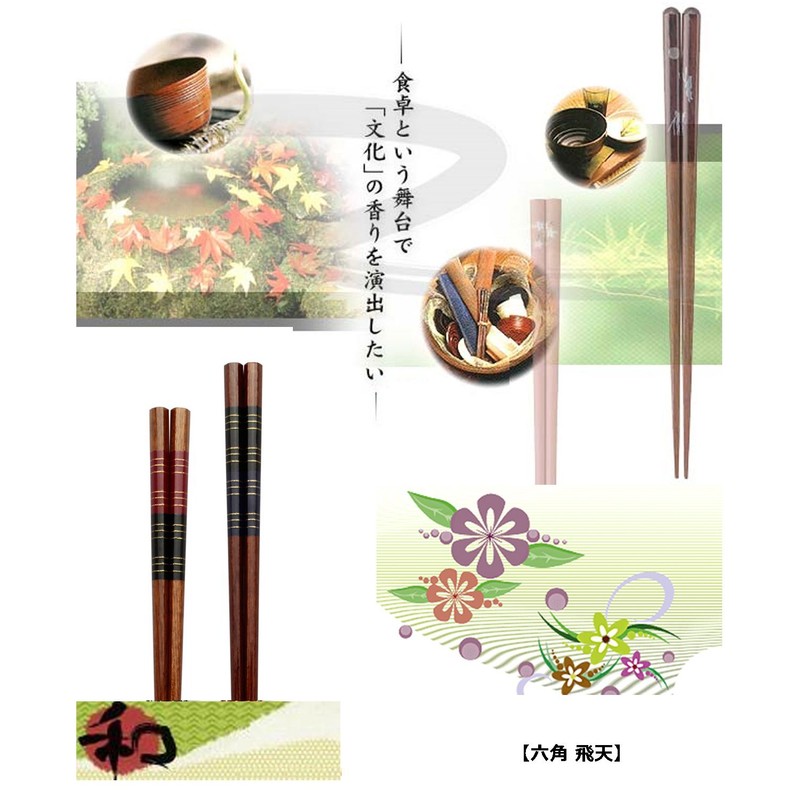 Ishida 12456 Chopsticks Made in Japan Hexagonal Flying Sky Red