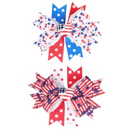Red White Blue Hair Clips for Girls American Flag Hair Clip Patriotic Hair Bow Clips for 4th of July Hair Accessories Grosgrain Hair Bows with Heart TSFJ49 (BD Bow24)