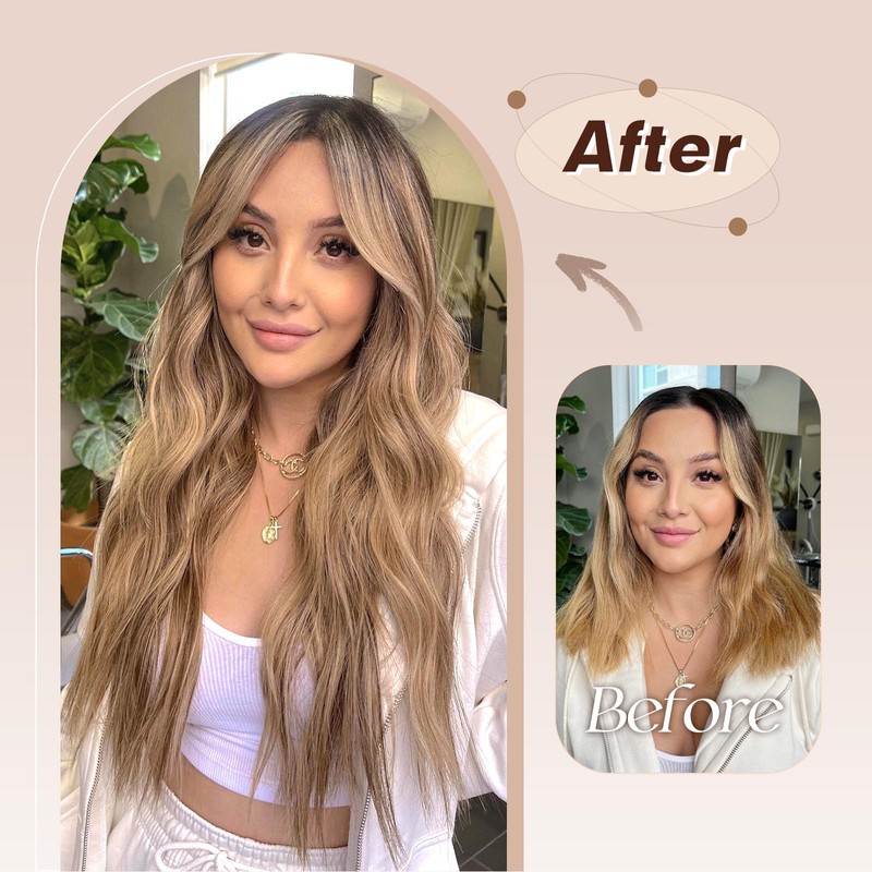 FESHFEN 20" Thick Highlight Long Wavy Synthetic Hair Extensions Full