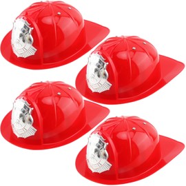 Flotory 4 Pcs Kids Firefighter Hat Plastic Red Fire Chief HatFireman Helmet Costume Accessory for Cosplay Firefighter Party Favors Dress Up (Color Style 4)