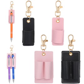 YBEATY 4 Pcs Lanyard Pen Clip Portable Leather Neck Pen Holder Keychain Pocket PU Leather Lanyard Keychain Pocket Protector for Badge Pens Holder for Nurses Courier Clerk