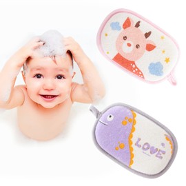 Hokoad Baby Bath Sponge, 2 Pack Cartoon Animal Style Baby Sponge for Bathing, Infants Bath Sponge Ultra Soft & Absorbent Natural and Safe Great for Sensitive Skin, for Boys & Girls (Deer & Loong)