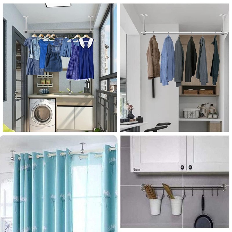 TOP-VIGOR Ceiling-Mount Bracket 25mm Dia, 300mm Height Wardrobe Pipe Bracket