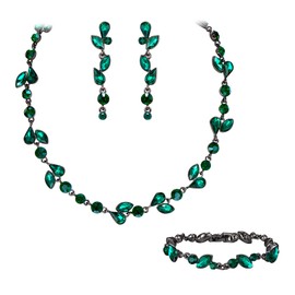 EVER FAITH Crystal Jewellery Sets Elegant Marquise and Round Cut Rhinestone Leaf Necklaces Earrings and Bracelet Set for Women Brown Gold Tone, Crystal, Rhinestone