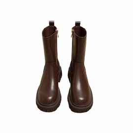 Women's Fashion Mid-calf Leather Boots Comfortable Leather Upper Winter Heel Ipper Design,Brown,6
