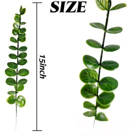 TIHOOD 6PCS Faux Eucalyptus Stems Flowers Short Artificial Eucalyptus Greenery Stem Fake Eucuplutis Leaves Branches Decoration for Floral Arrangement Wedding Home Office Centerpieces Vase Décor