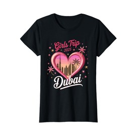 Girls Trip Dubai 2025 Matching Girls Glam Sunset Skyline T-Shirt