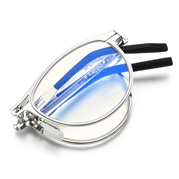 FONEX LH013 - anteojos de lectura plegables antiazules, color azul, Plateado, M