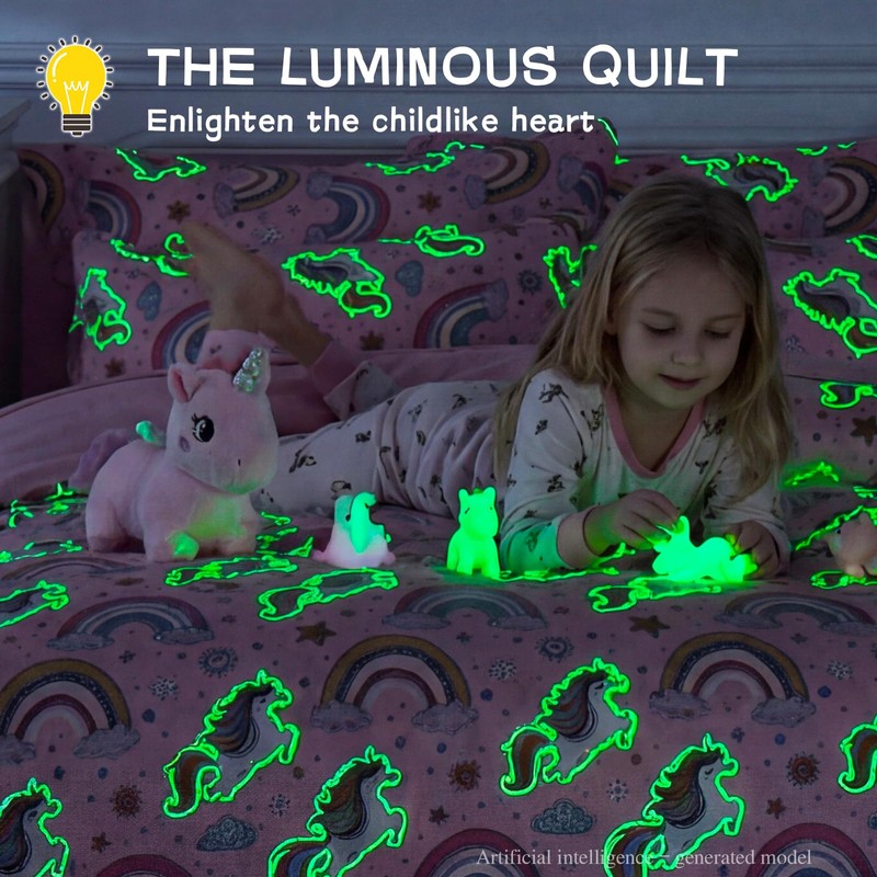 Kautudrum Glow in The Dark Kids Comforter Set, 5 Piece
