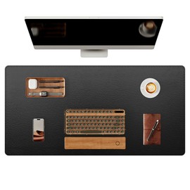 YSAGi Genuine Leather Desk Mat, 35.4"X17" Leather Desk Mat, Office Desk Pad, Thick Desk Pad with Stitched Line, Non-Slip Laptop Writing Pad with Rubber Base(Black, 35.4"X17")