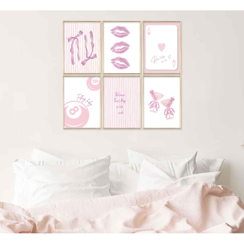 6Pcs Pink Coquette Wall Art How Lucky Are We Stripe