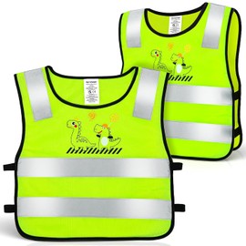 Pack of 2 Children's High Visibility Vest with Dinosaur Motif, 360° High Visibility, High Visibility Vest Children 3-10 Years for Boys and Girls, Suitable for Outdoor Activities in Autumn