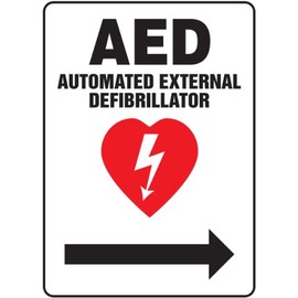 ACCUFORM Signs MFSD419VP Plastic Safety Sign, Legend "AED AUTOMATED External DEFIBRILLATOR (Arrow Right)" with Graphic, 14-Inch Lengthx10-Inch Widthx0.055-Inch Thickness, Red/Black on White