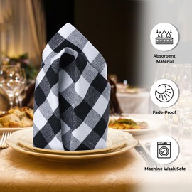 Urban Villa (12 Pack, 20 x 20 Inches) Dinner Napkins Black and White Gingham Buffalo Plaid Checkered Cloth Napkins 100% Cotton Napkins Hotel Quality, Reusable, Washable