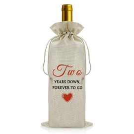 2nd Wedding Anniversary Wine Bags 2 Year Wedding Gift for Girlfriend 2nd Marriage Gift 2nd Wedding Anniversary Keepsake Gift for Him Her Party Decor Burlap Wine Wrapping Bag