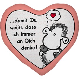 Sheepworld Plush cushion motif "Thinking" plush cushion in heart shape, 30 cm x 25 cm, multicoloured, 100% polyester, gift, love, Valentine's Day, 48183