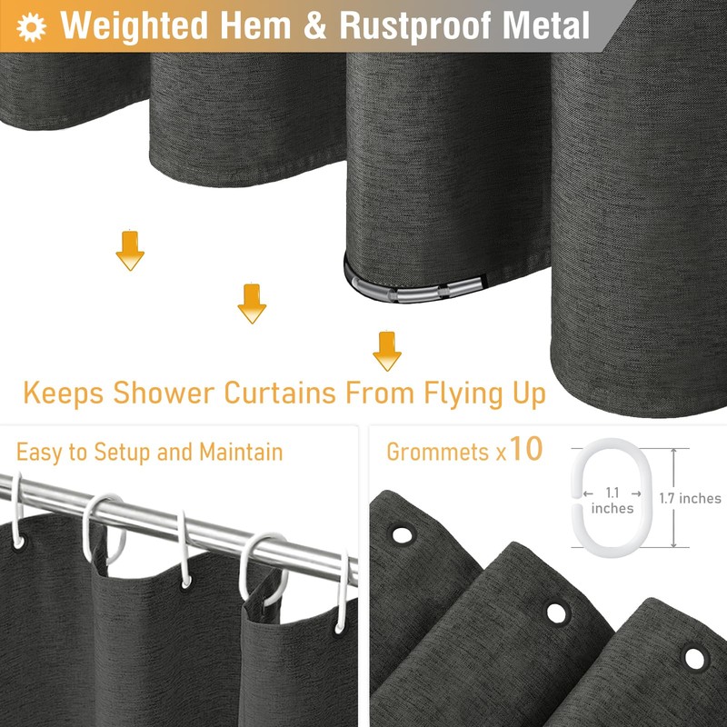 BTTN 60 Inch Stall Fabric Shower Curtain - Linen Cloth