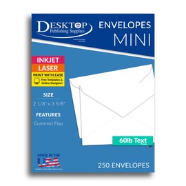 Business card size envelopes 2 1/8 x 3 5/8" - White - 250 Envelopes