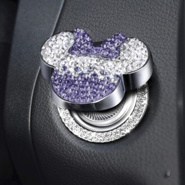 Pangpai Car Cute Push to Start Button Cover Accessories, Bling Crystal Car Engine Start Stop Button Cover, Purple Car Decoration Interior Sticker for Women Girl