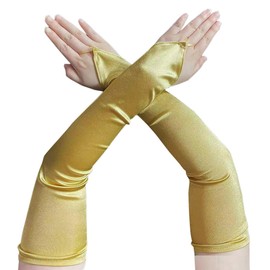 Gaoin Fingerless Long Glove 1920s Satin Stretchy Elbow Length Opera Party Gloves (Champagne)