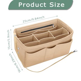 NAYAGOGO Tote Bag Organiser Insert, Felt Handbag Organiser Insert with Multiple Compartments and Zips, Tote Organizer, Bag Divider Organiser, Bag Organiser Handbag Insert - L, 25x16x15cm, Beige