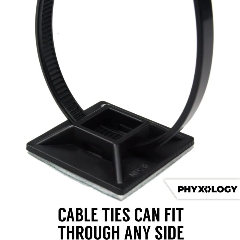 Zip Tie Adhesive-Backed Mounts 100 Pack. Professional-Grade, UV Black Cable