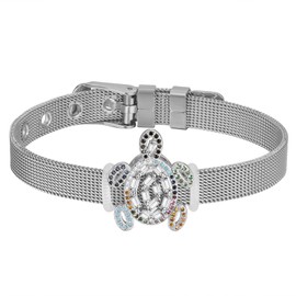 Flongo Mesh Bracelet Women's Bracelet with Zircon Butterfly Adjustable Width Stainless Steel Bracelet Adjustable Removable, 21 cm, Stainless Steel