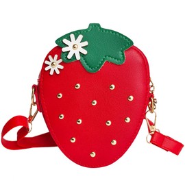 Strawberry Crossbody Bag for Girls,Novelty Wallets Wallet Small Fruit Purse with Rivets Travel Shoulder Bag (Red)