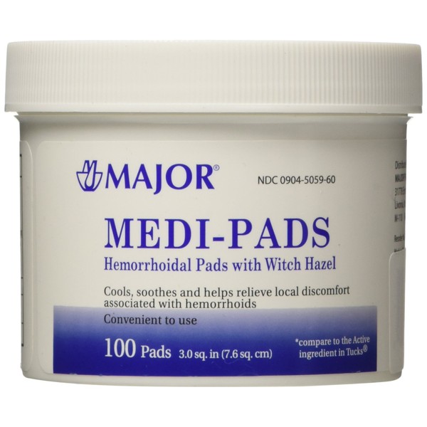 Medi-Pads Maximum Strength With Witch Hazel Hemorrhoidal Hygienic Cleansing Pads 100 Ct per Jar Compare to Tucks Pads Pack of 6 Jars Total 600 Pads