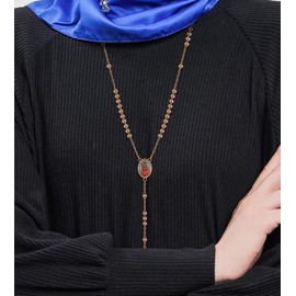 Aprilery Rose Gold Virgin Mary Y-Shape Rosary Bead Cross Pendant Necklaces for Women Jewelry for Her