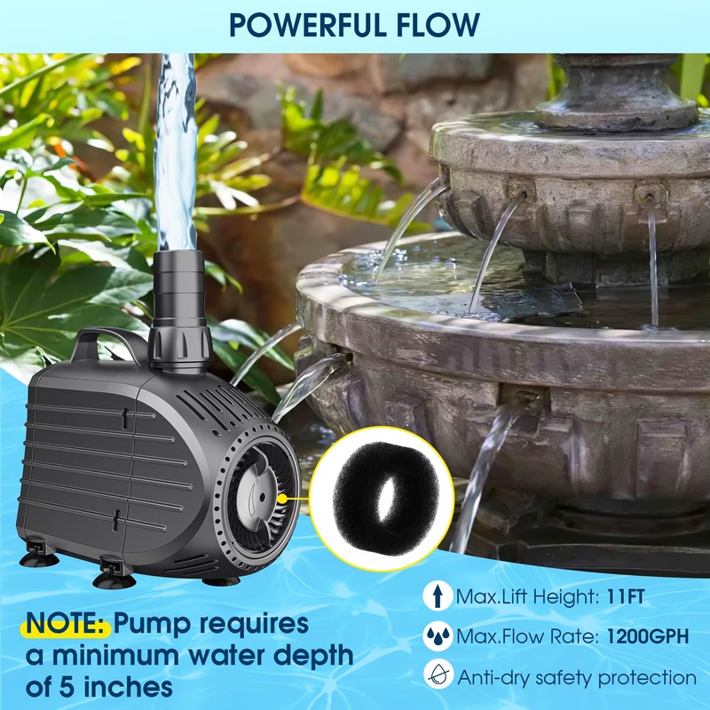 NFESOLAR Submersible Water Pump 1200GPH, Ultra Quiet Submersible Pump with