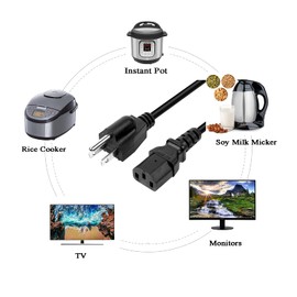 Power Cord Cable Compatible for Instant Pot, Electric Pressure Cooker, Power Quick Pot, Rice Cooker, Soy Milk Maker, Microwaves, Coffee Pot and More Kitchen Appliances, 3 Prong Replacement Cable 6Ft