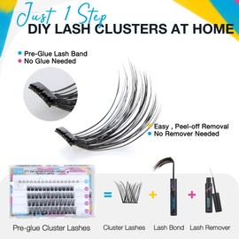 SWINGING Self Adhesive Lash Clusters&Bottom Lashes, No Glue Needed DIY Eyelash Extensions, Pre Glued Eyelashes, Easy to Apply Lash Extension No Damage Quick & Easy for Beginners (Ellipse&Bottom-1)