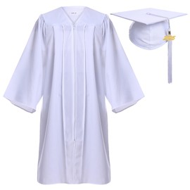 Newrara Matte Graduation Gown Cap Tassel Set (51FF(5'6"-5'8"), White)
