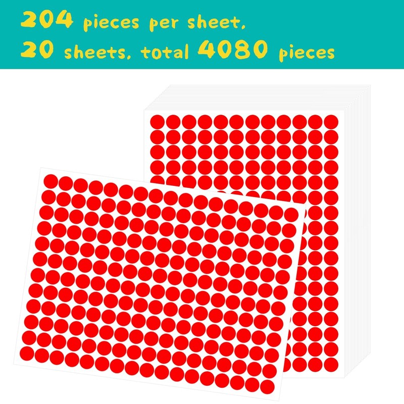 KALYRON 4080 pcs Red Dot Stickers 10 mm Round Red