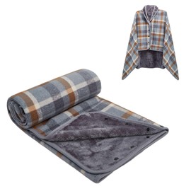 SIVENKE Women's Poncho Fleece Portable Blanket, Checked Lap Blanket, Comfortable Poncho, Plush Blankets, Throw Scarf, Wrap Cover, Cape with Buttons for Bed, Sofa, Office, 100 x 140 cm