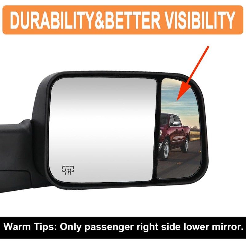 Senzeal Passenger Side Lower Mirror Glass Replacement for Dodge Ram