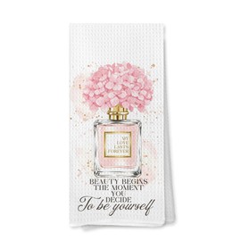 Pink Hydrangea Floral Bathroom Hand Towels, Inspirational Gifts for Women, Beauty Begins the Moment Be Yourself Decorative Hand Towels for Bathroom Washroom Restroom Dish Cloths