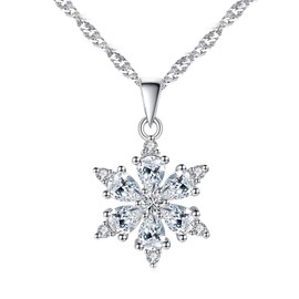 Zirconia Pendant Necklace Snowflake Design with 925 Silver Chain, with a Stunning Pendant Showcasing a Brilliant Round-cut Zirconium Gemstone. Hypoallergenic and anti-rust Material Best Gift for Women