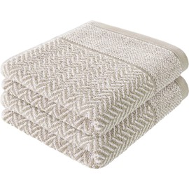 herzbach home Hand Towel Set of 2 100% Cotton 50 x 100 cm Patterned Sand Grey