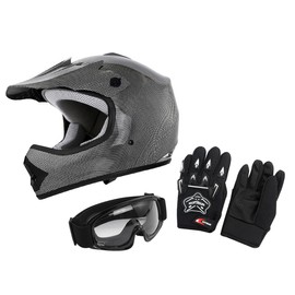 XFMT Dot Youth Kids Motocross Offroad Street Dirt Bike Helmet Youth Motorcycle ATV Helmet with Goggles Gloves (Carbon Fiber, Small)