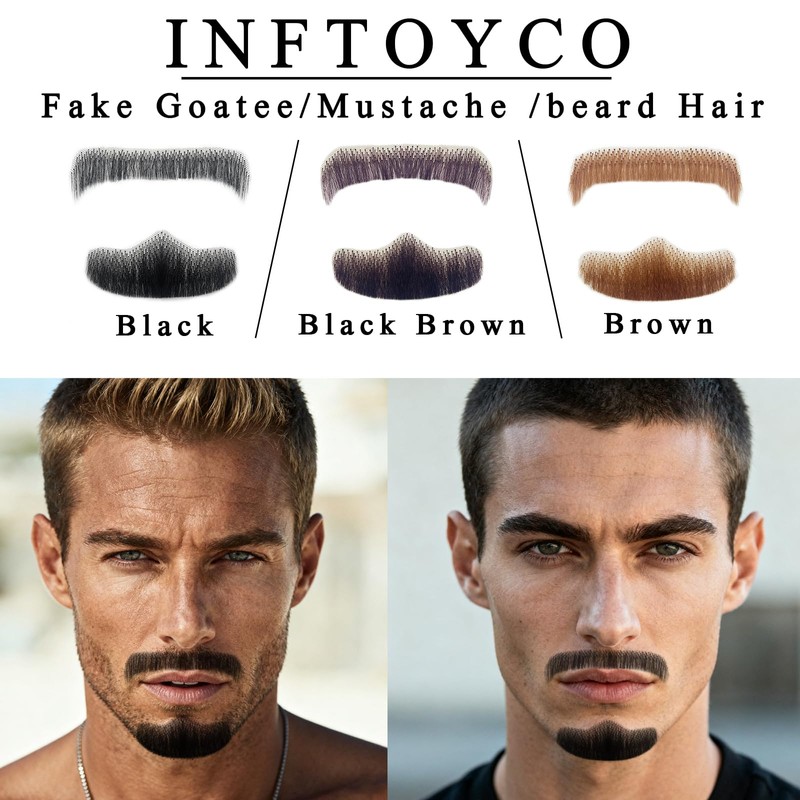 Fake Beard Goatee Mustache Realistic 100% Full Hand Tied Facial